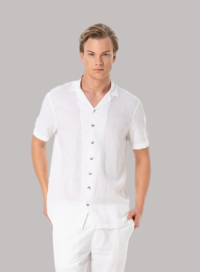 White Cotton Cuban Collar Resort Shirt - Image 1