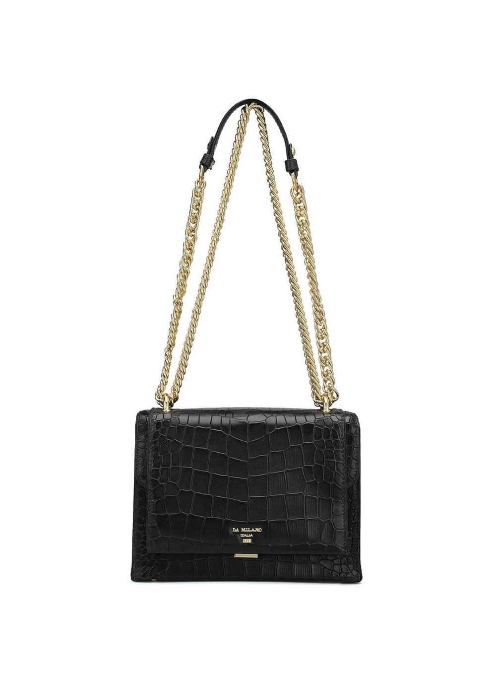 Black Genuine Leather Sling Bag with Dual Compartments - Image 1