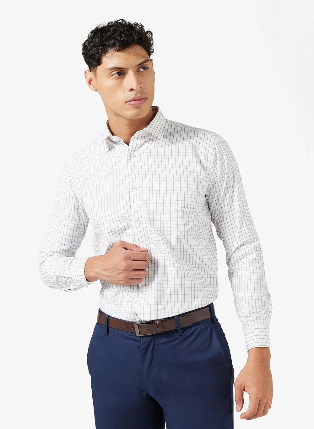 SC 712GY White Check Regular Fit Formal Shirt - Image 1