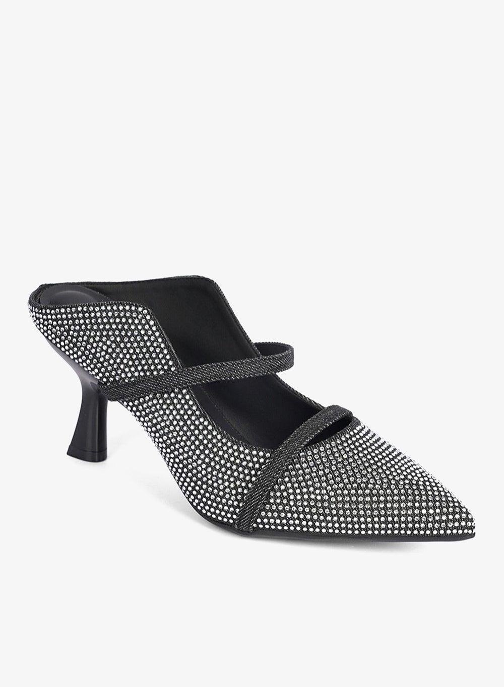 Black Festive Mid-Heel Mules for Women - Image 1