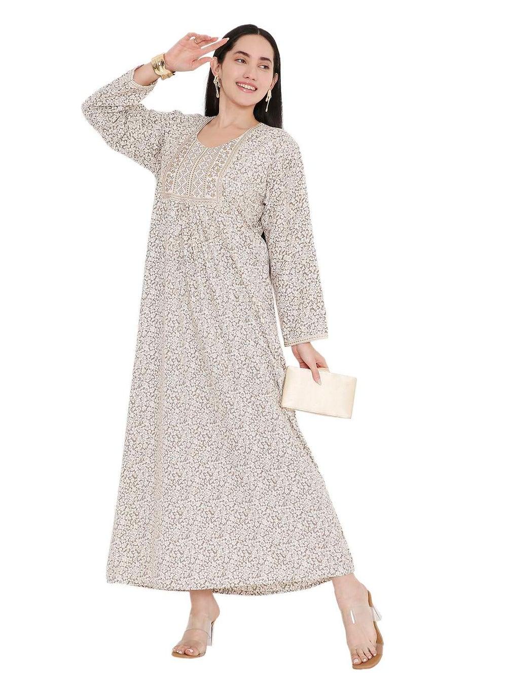 Elegant Farasha Jalabiya with Thread Embroidery Print - Image 1
