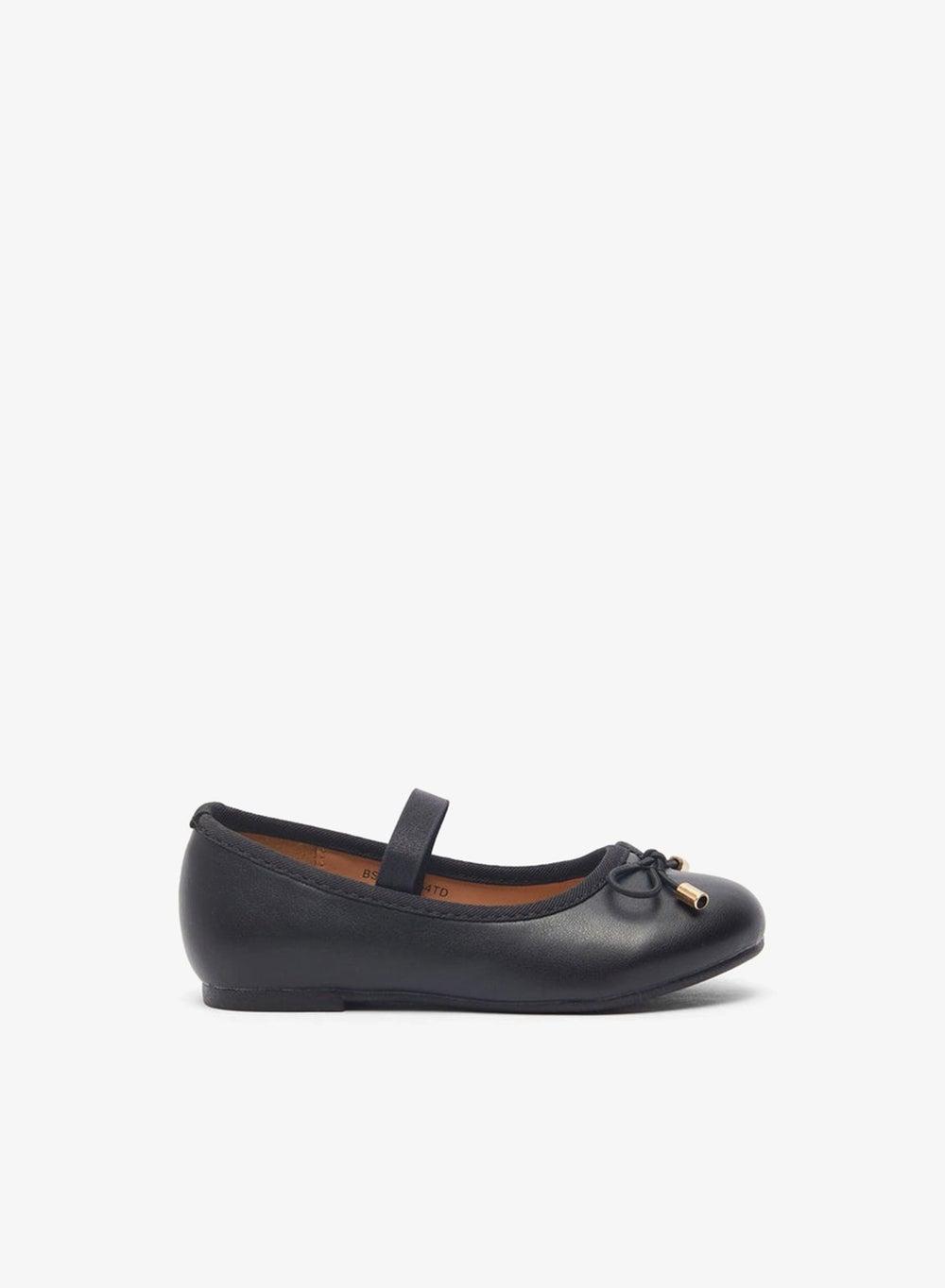 Girls Black Ballerina Shoes Bs106 Elastic Strap Comfort - Image 1