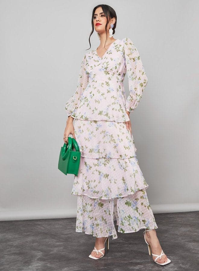 Pink Floral Dobby Tiered Maxi Dress 7003909028 - Image 1