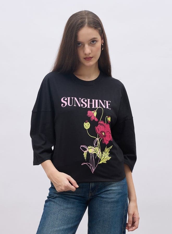 Black Graphic Oversized Cotton T-Shirt - Image 1