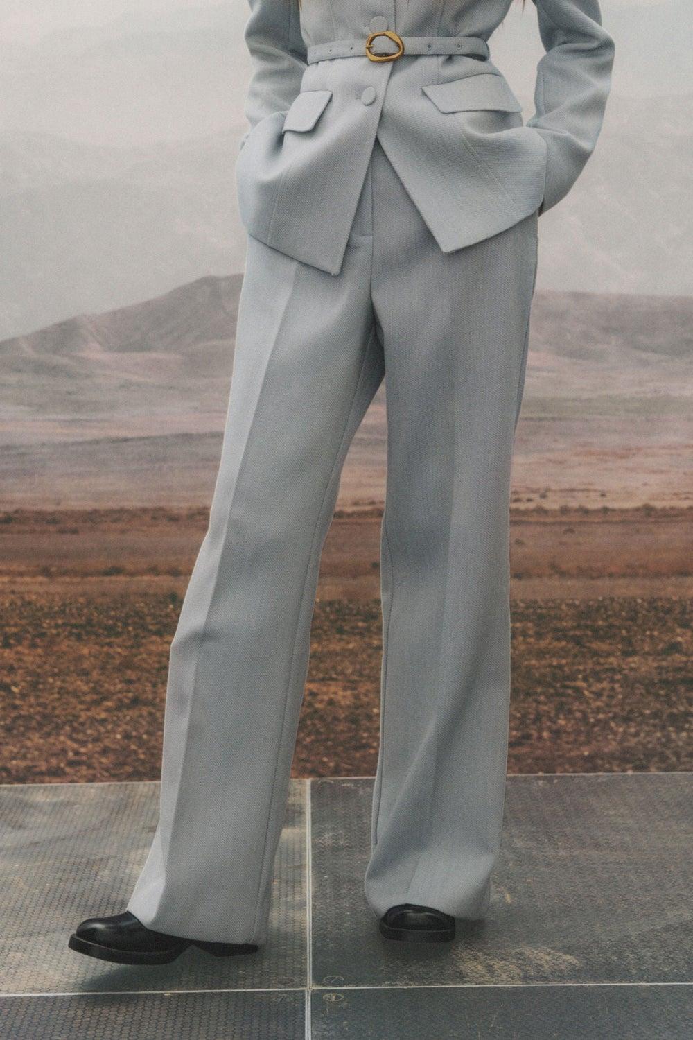 Light Grey Tailored Bootcut Trousers High Rise - Image 1