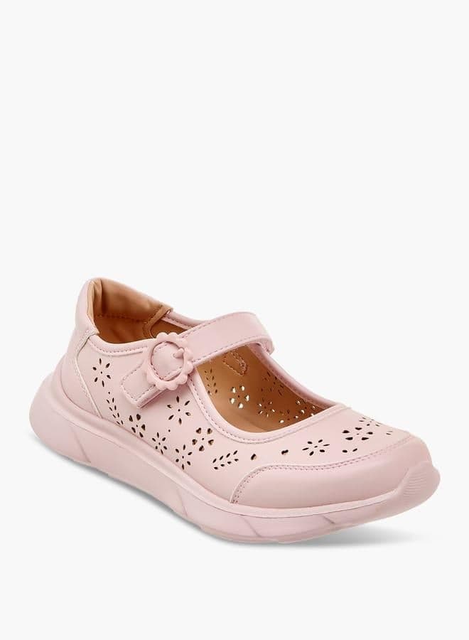 Girls Pink Laser Cut Mary Jane Shoes 1749F17767 - Image 1