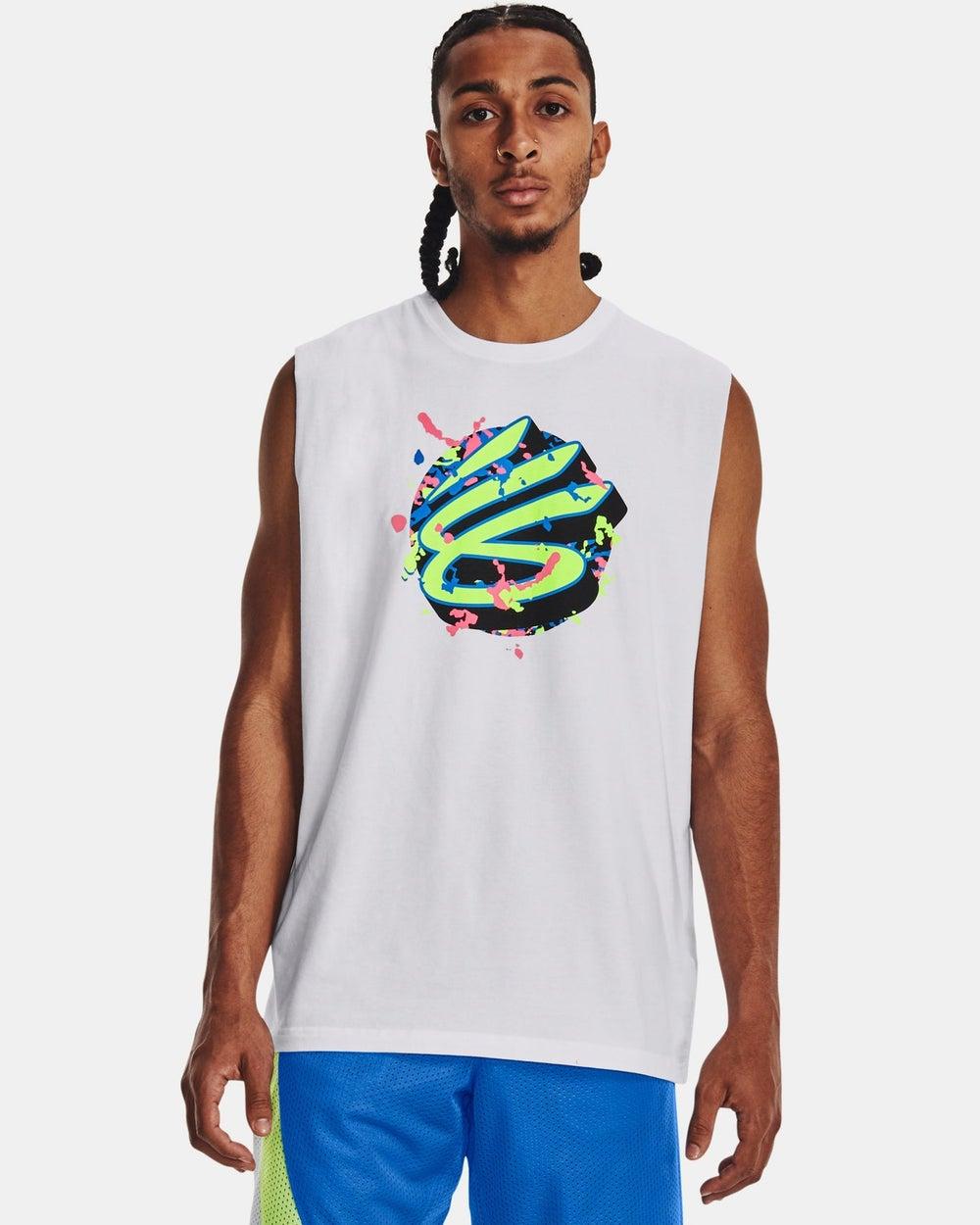Men’s Curry Sleeveless Basketball T-Shirt White - Image 1