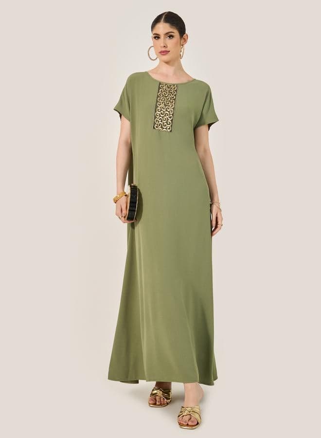 Green Sequined A-Line Jalabiya 7011805513 - Image 1