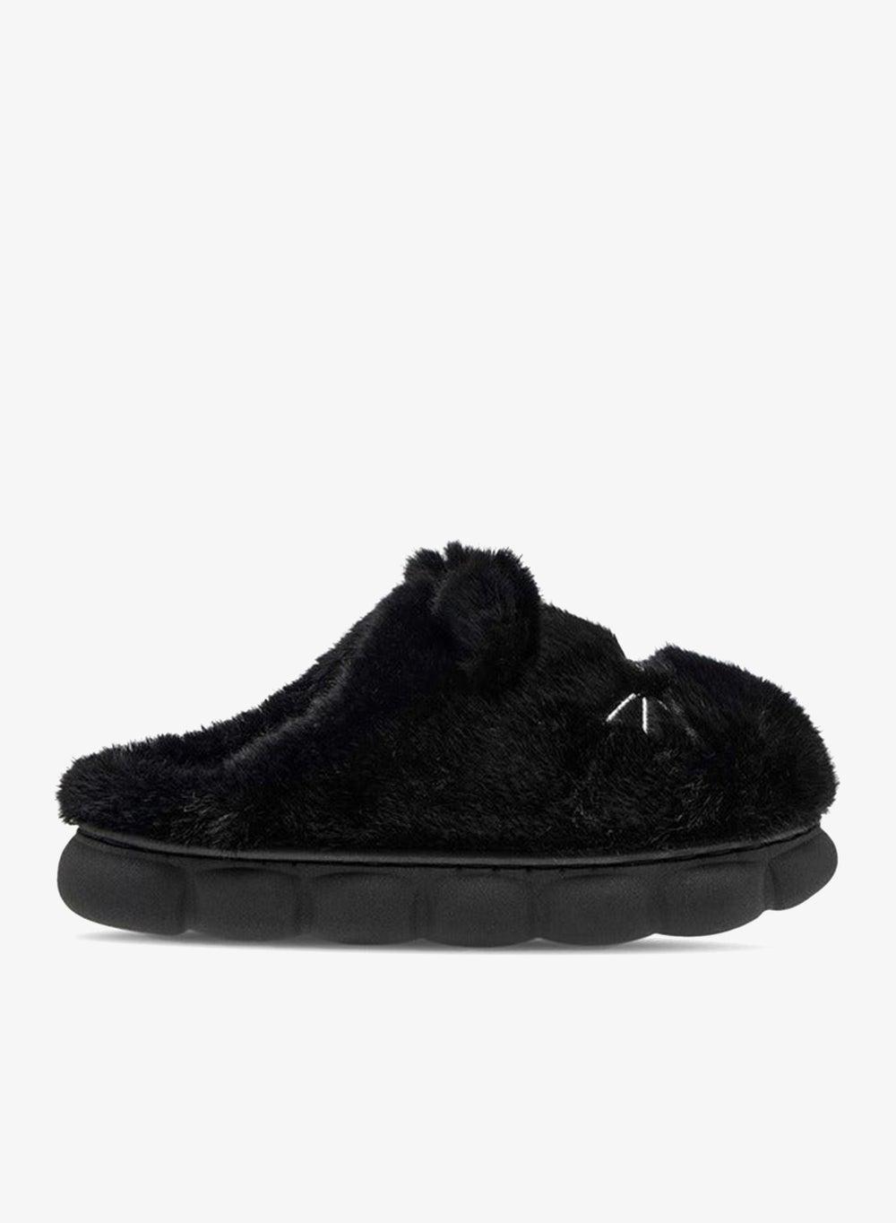 Women’s Black Faux Fur Ear Appliqué Bedroom Slippers W25 3 - Image 1