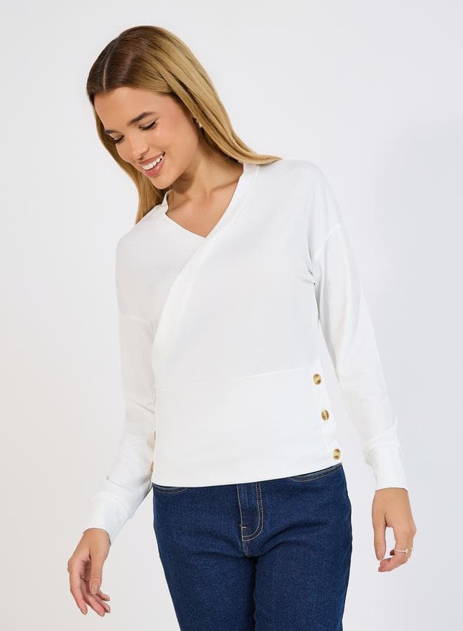 Styli 7010156936 Side Button Wrap Knit Top - Image 1