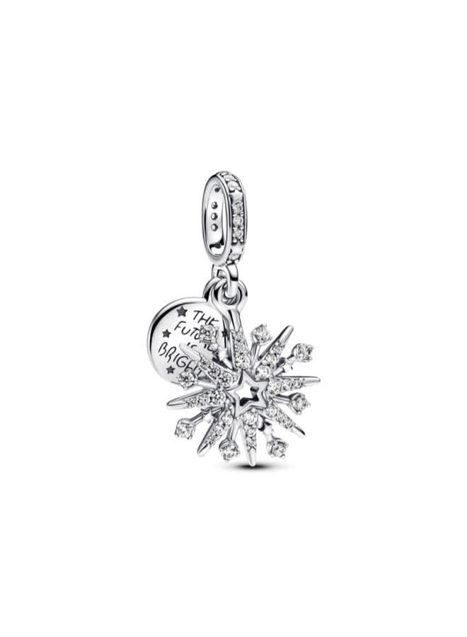 Sparkling Firework Double Dangle Sterling Silver Charm - Image 1