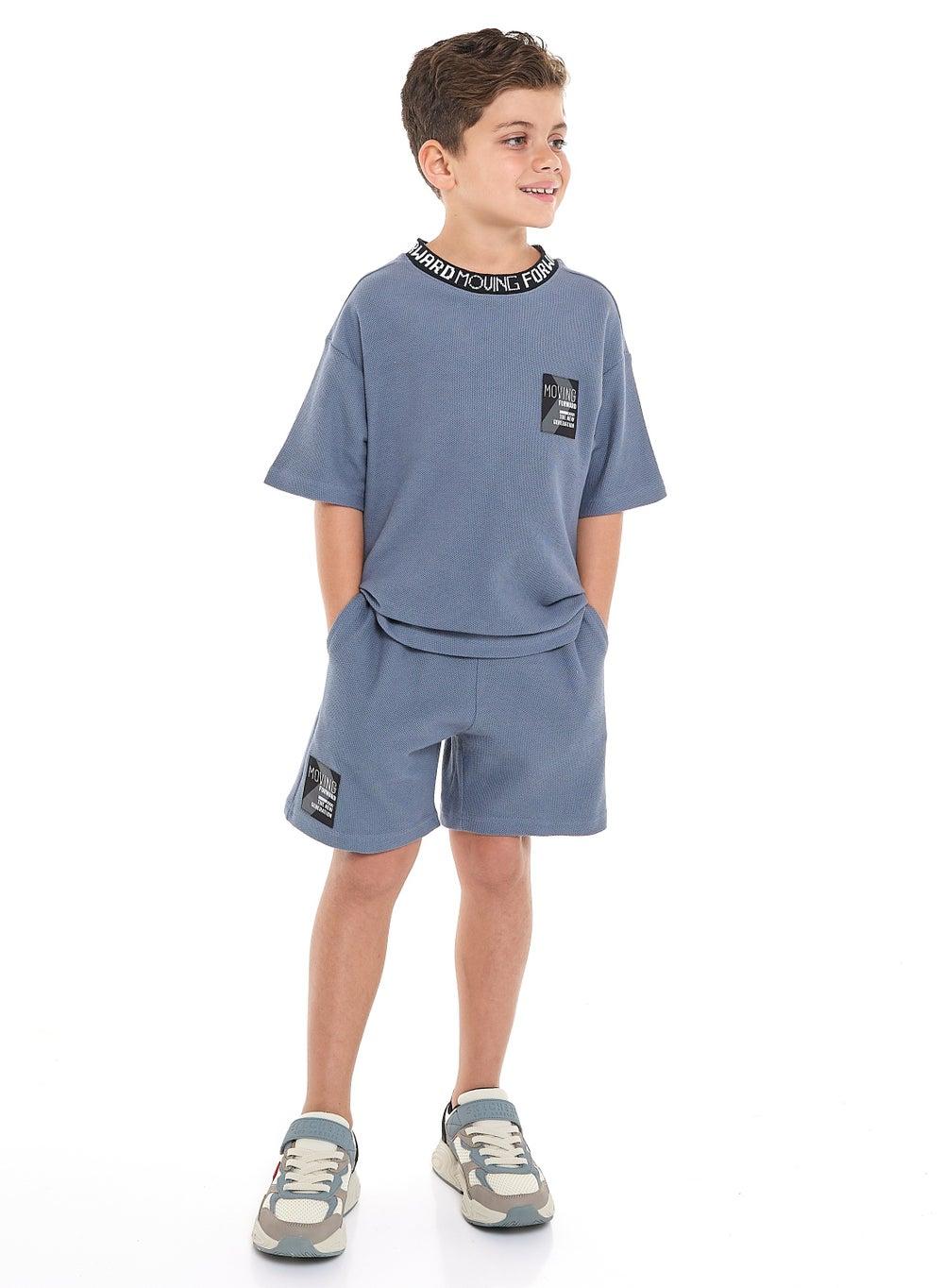 Oversized Boys Jacquard 2-Piece Set Dark Blue - Image 1