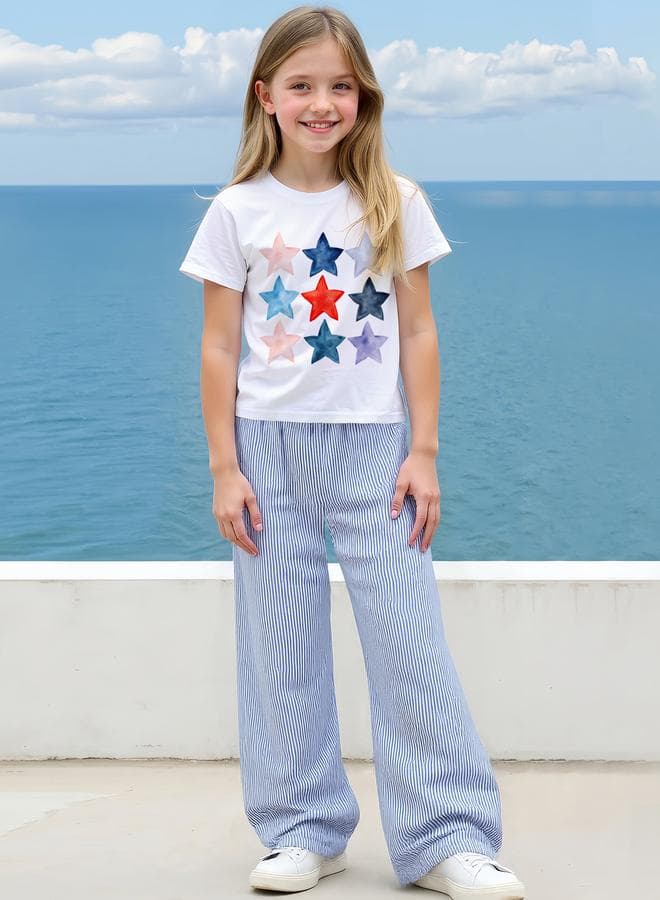 Take Two Teens Star Print Tee & Striped Pants Set - Image 1