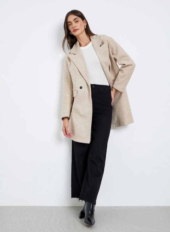 Styli Beige Longline Double-Breasted Elegant Coat - Image 1
