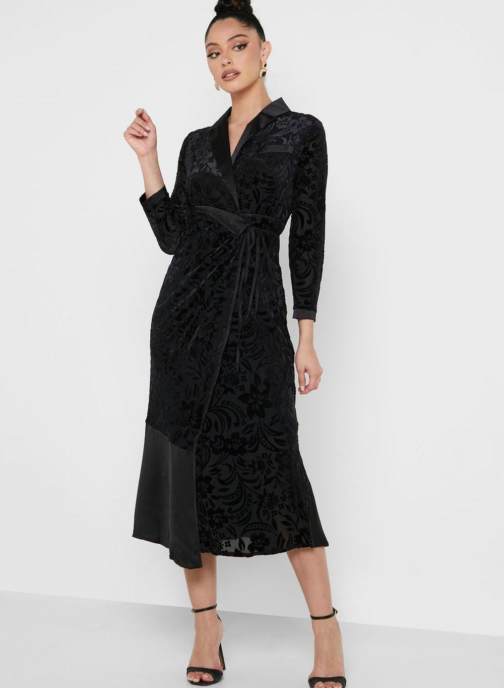 Floral Velvet Wrap Midi Dress 1810701 - Image 1