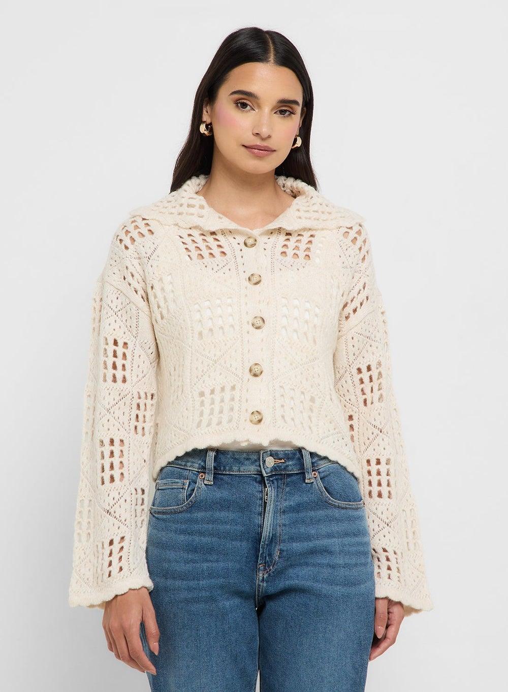 Birch Crochet Knit Cropped Cardigan 10341360 - Image 1