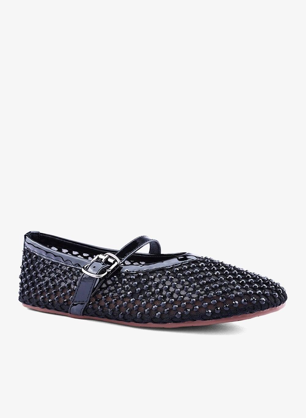 Black Embellished Buckle Flat Slippers - Image 1