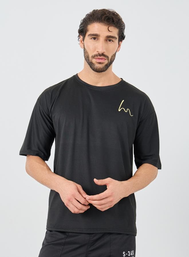 Minimal Print Black Oversized Crew Neck T-Shirt - Image 1