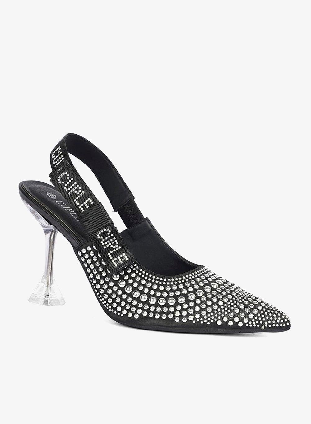 Crystal Black Slingback Mid Heel Pumps - Image 1
