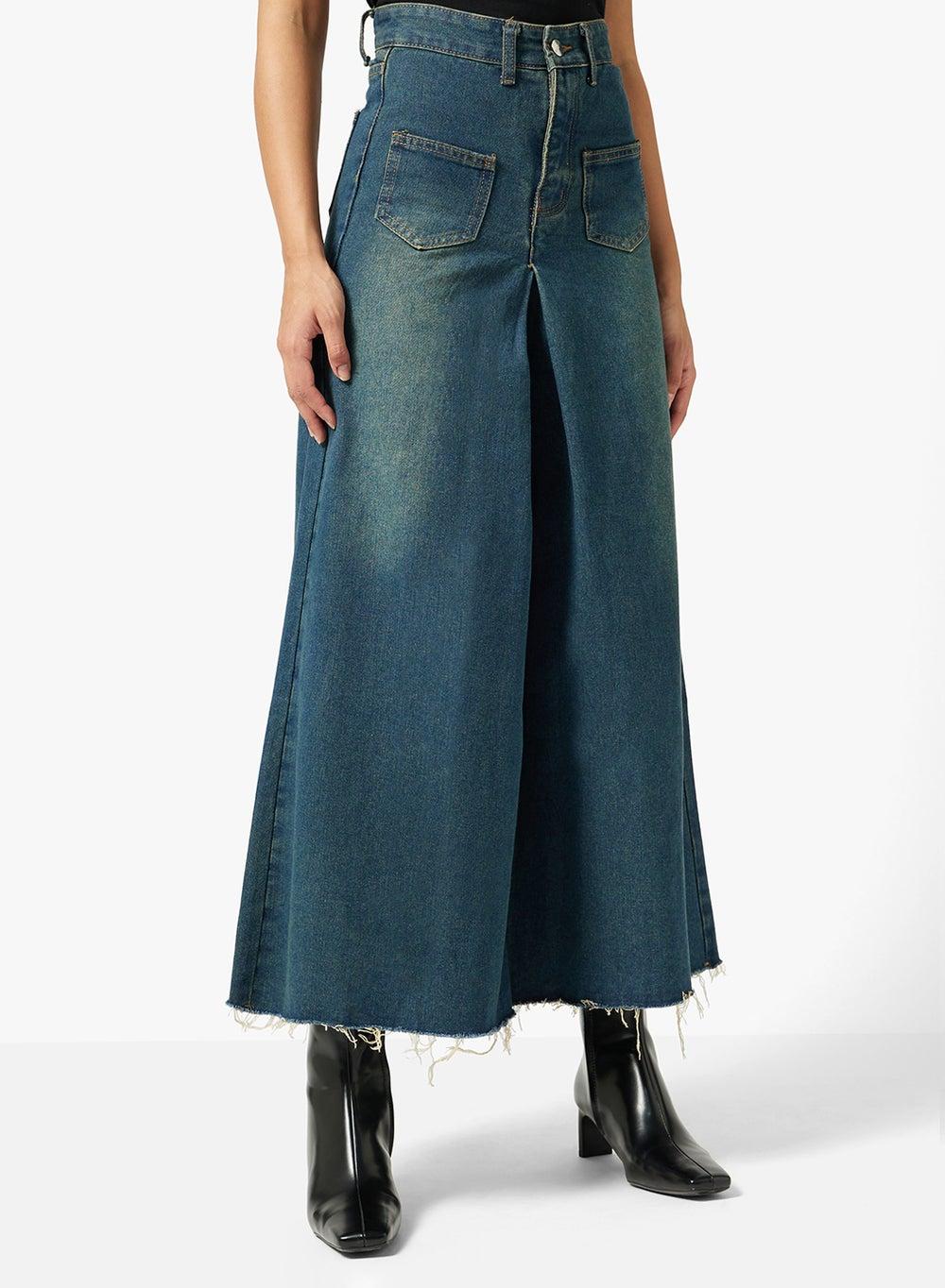 High-Waisted Wide-Leg Denim Jeans Overlap Panel Fit - Image 1