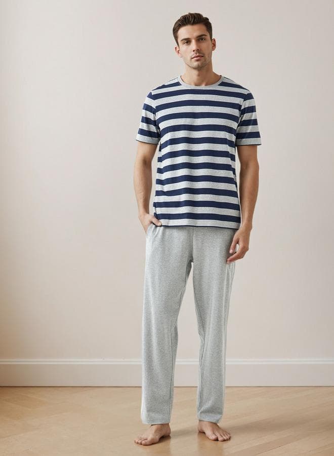 Men’s Cotton Striped Drawstring Nightwear Set - Image 1