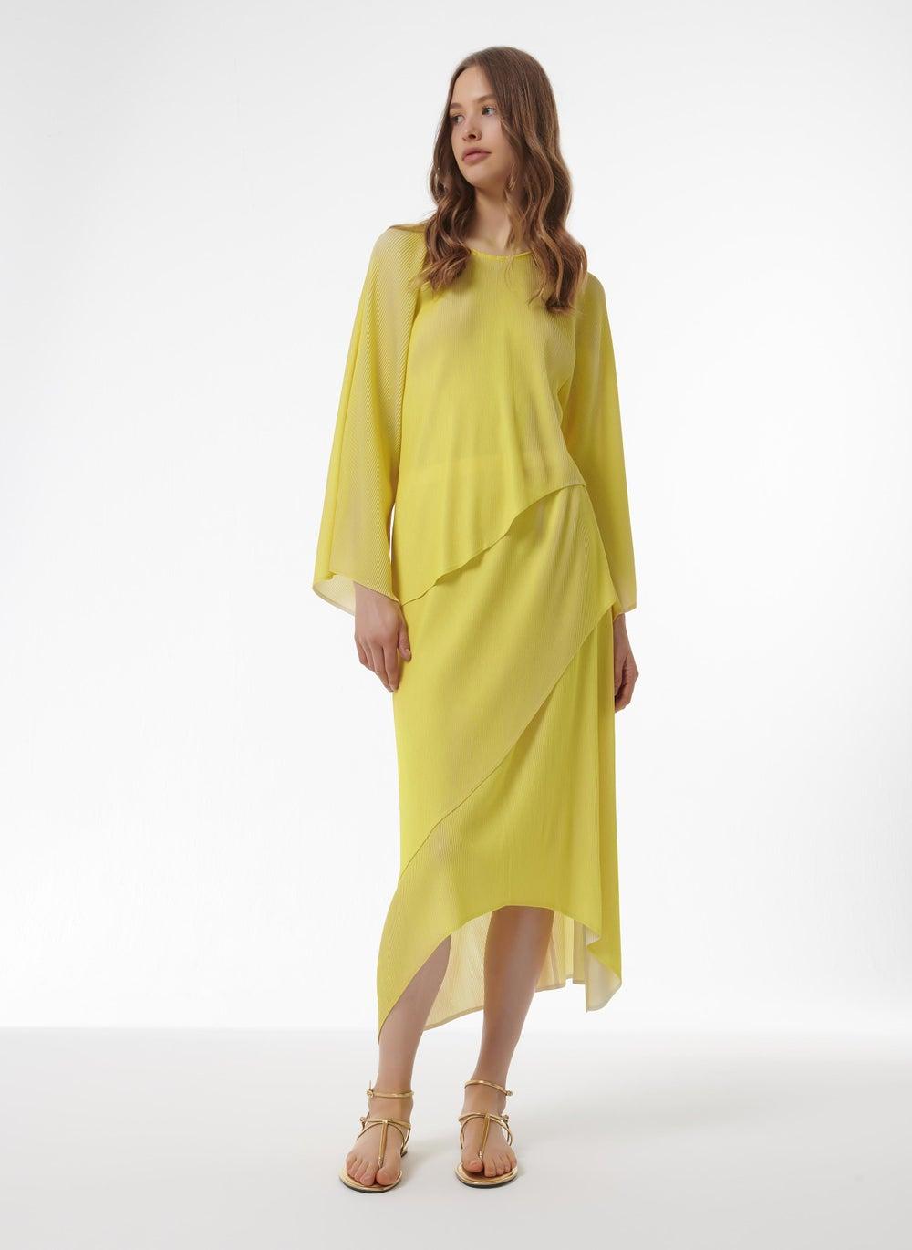 Dual Tone Asymmetric Plissé Skirt – Shorter Length - Image 1