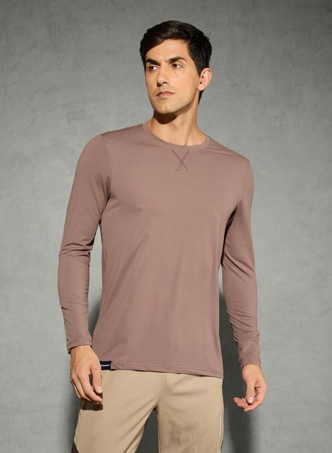 Technosport Solid Brown Long Sleeve Performance T-Shirt - Image 1