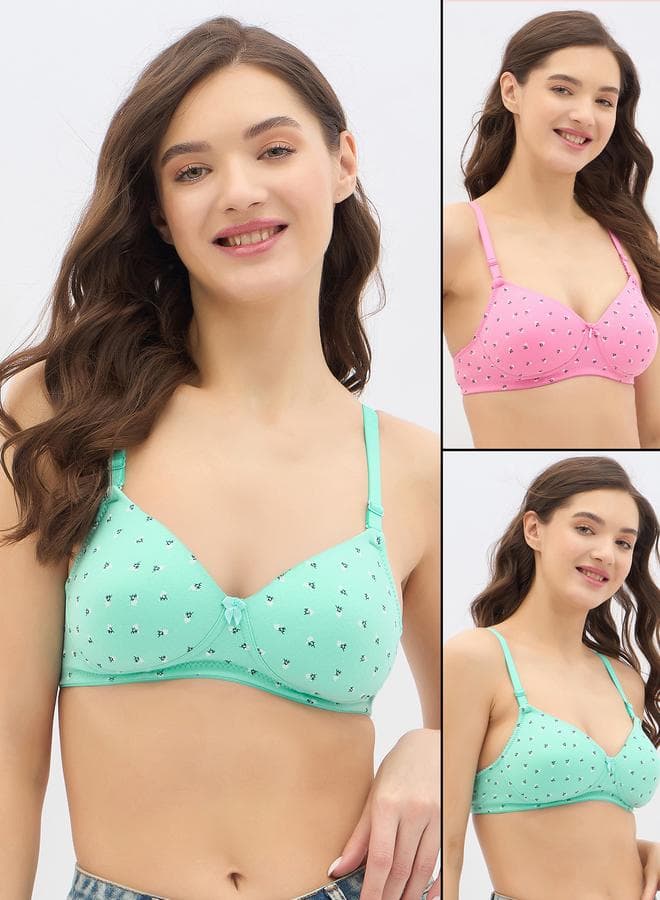 2-Pack Floral Print Padded Non-Wired Full Coverage Bras - Image 1