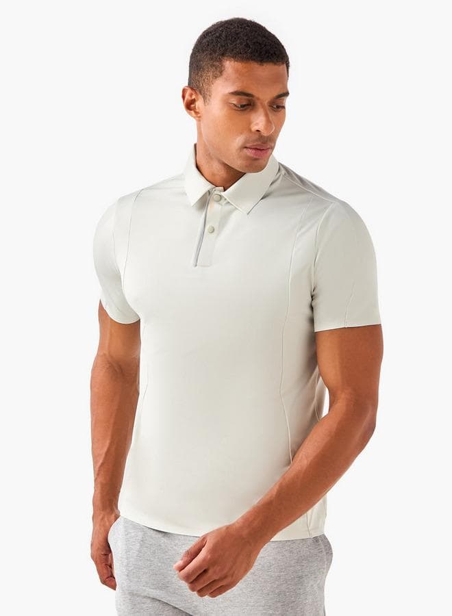 Beige Panelled Polyamide Polo T-Shirt - Image 1
