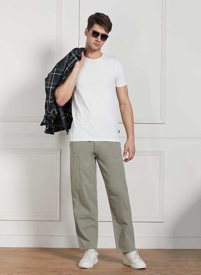 Men’s Sage Green Cargo Trousers Relaxed Fit Cotton Blend - Image 1