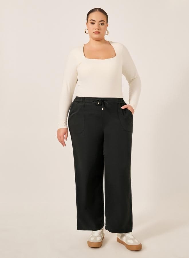 Plus Size Black High-Rise Tapered Straight Pants - Image 1