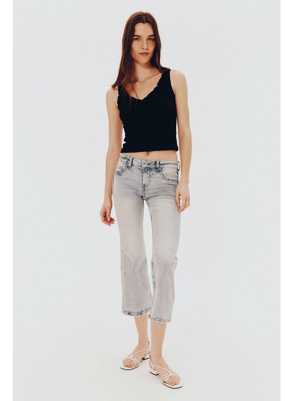 Crinkled Jersey V-Neck Frill Vest Top Black - Image 1