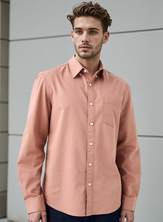 Lee Cooper Brown Cotton Regular Fit Pocket Shirt - Image 1