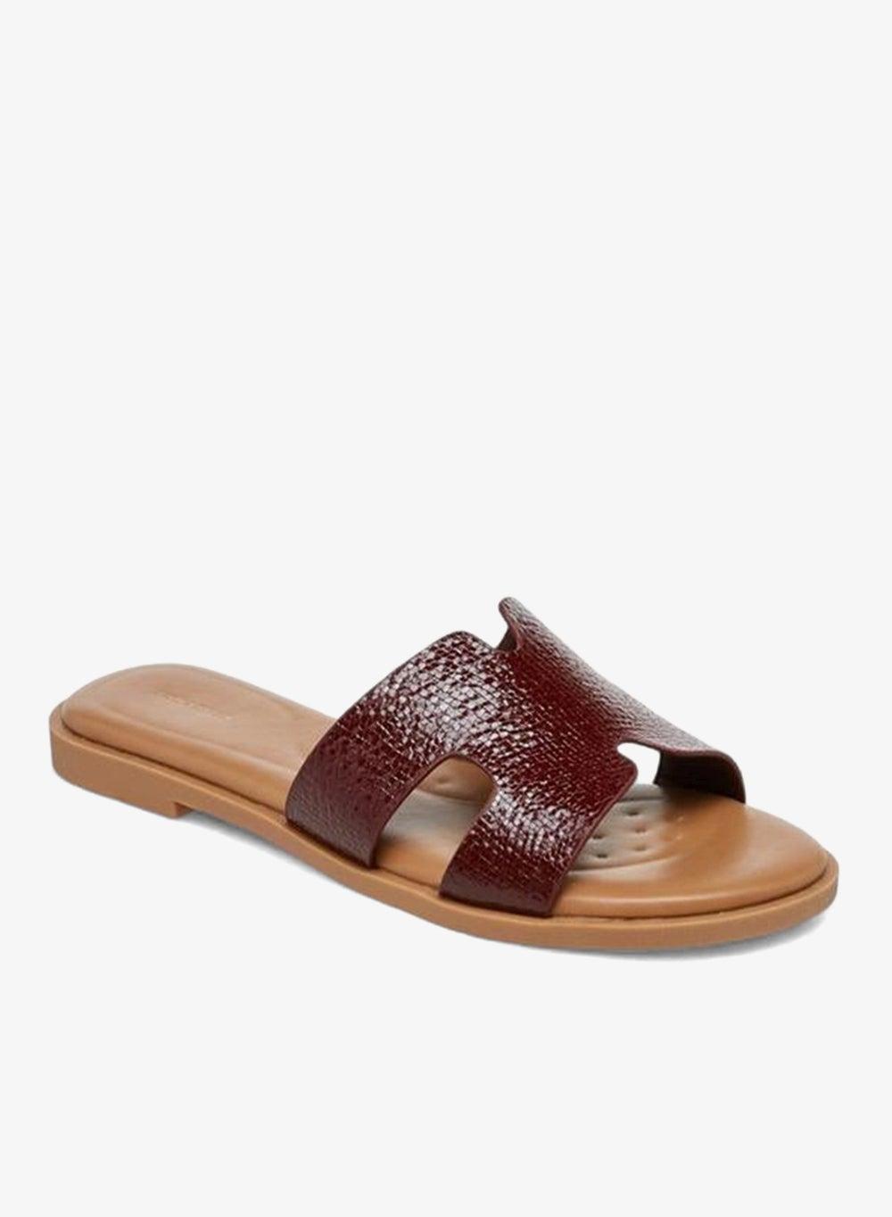 Bzf1885 Textured Burgundy Slip-On Flat Sandals - Image 1