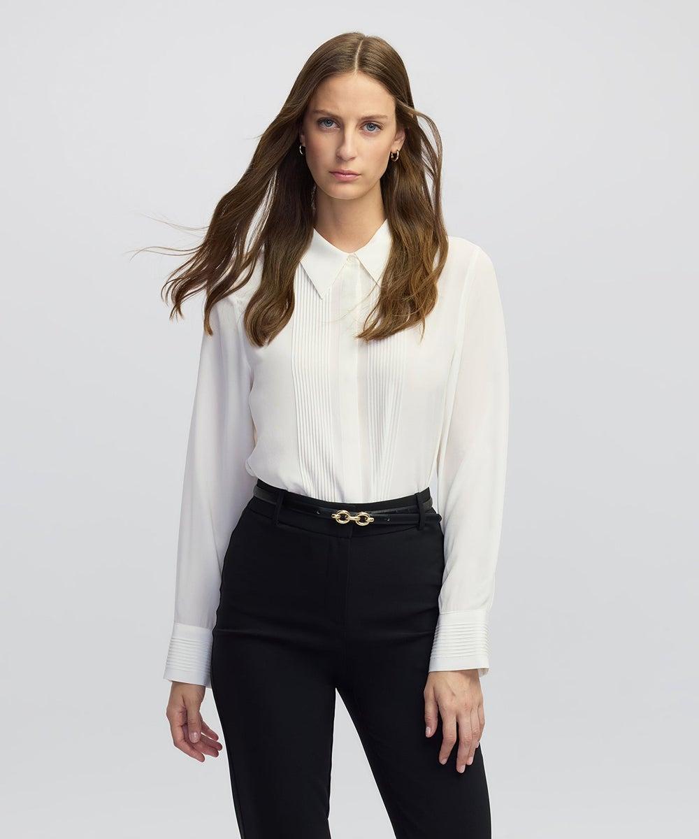Ecru Silk Pintuck Regular Fit Shirt - Image 1