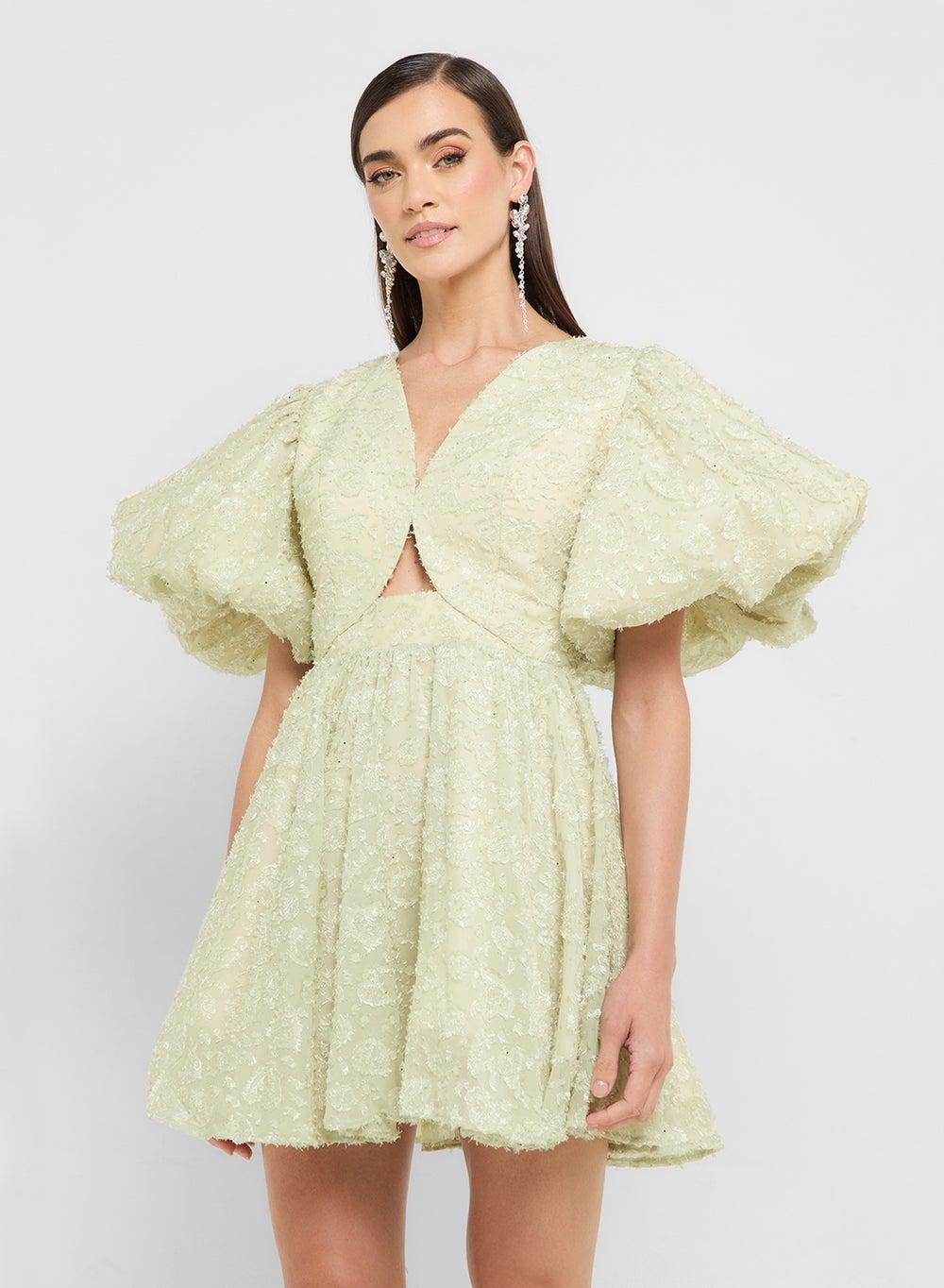 Eclat Luxe Puff Sleeve Ruffle Mini Dress Gb9 - Image 1