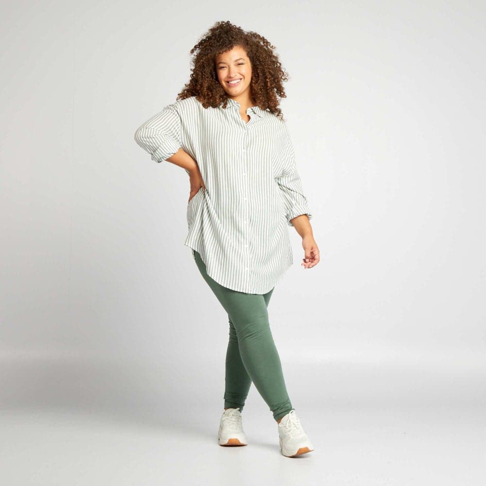 Olive Cotton Stretch Skinny Leggings High Rise Fit - Image 1
