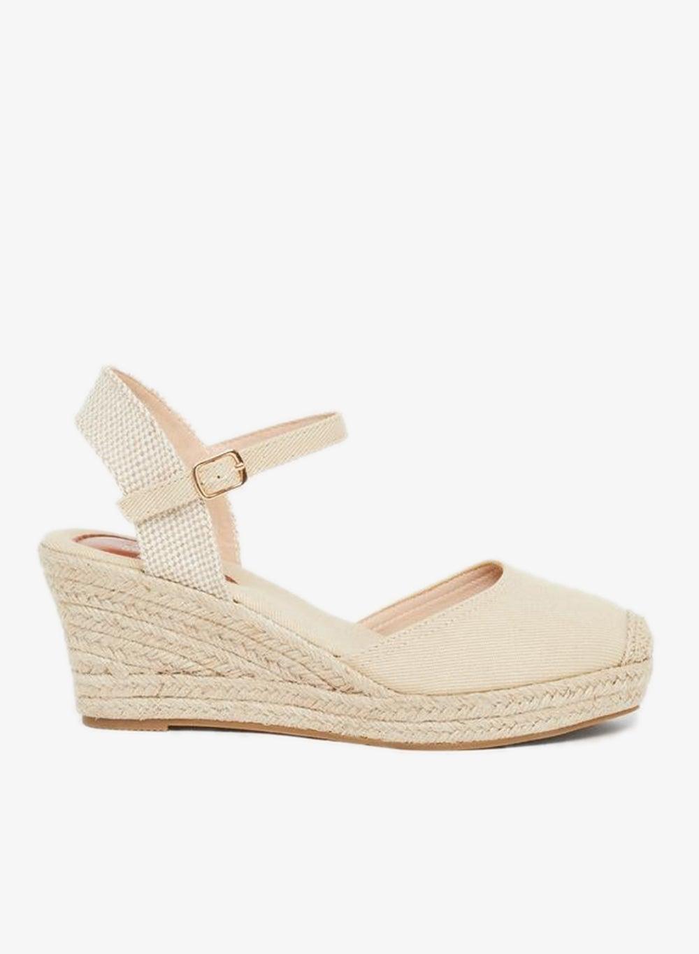 Beige Textured Wedge Heel Espadrille with Buckle - Image 1