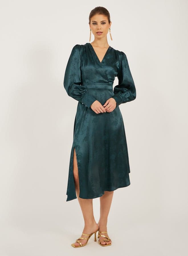Styli Pleated A-Line Midi Dress 7011844234Teal - Image 1