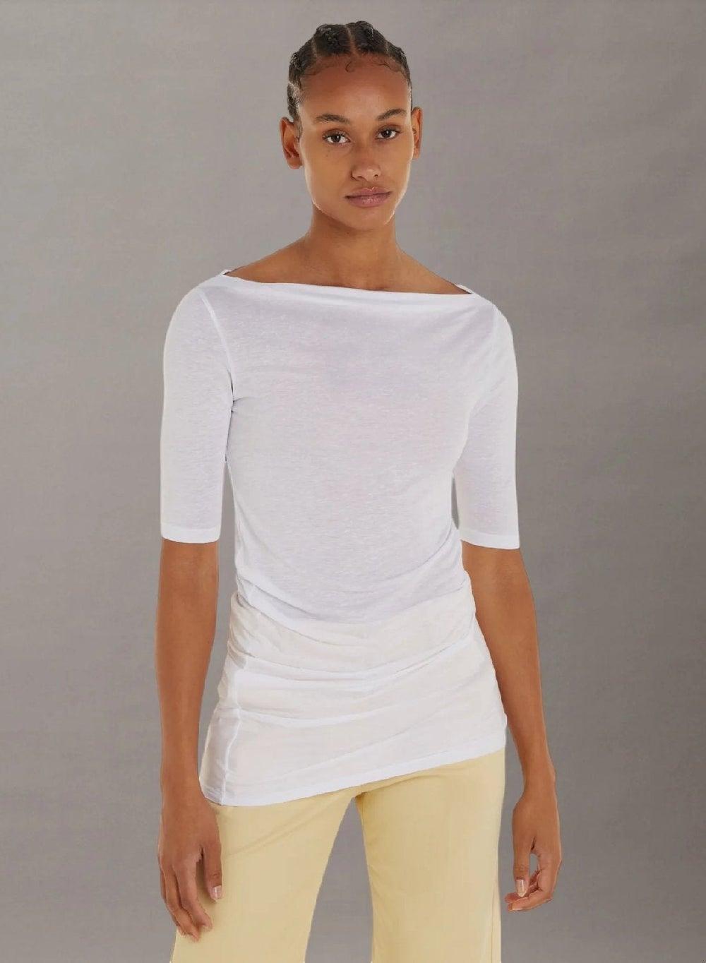 Calvin Klein Linen Blend Drape Top Bright White - Image 1