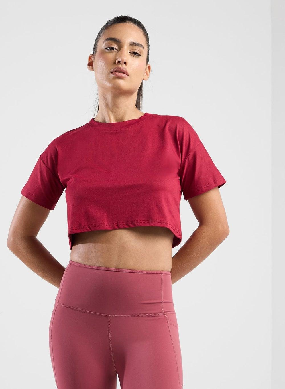 Burgundy Cropped Fitted T-Shirt 709 9 - Image 1