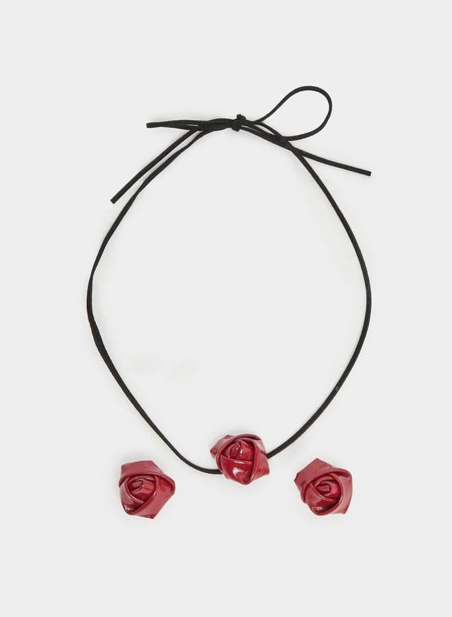 Styli Burgundy Floral Choker & Earrings Set - Image 1