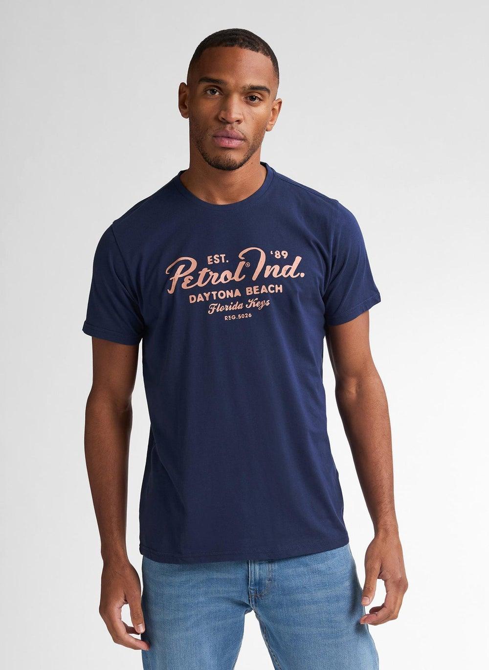 Men’s Classic Print T-Shirt Petrol Blue 5082 - Image 1