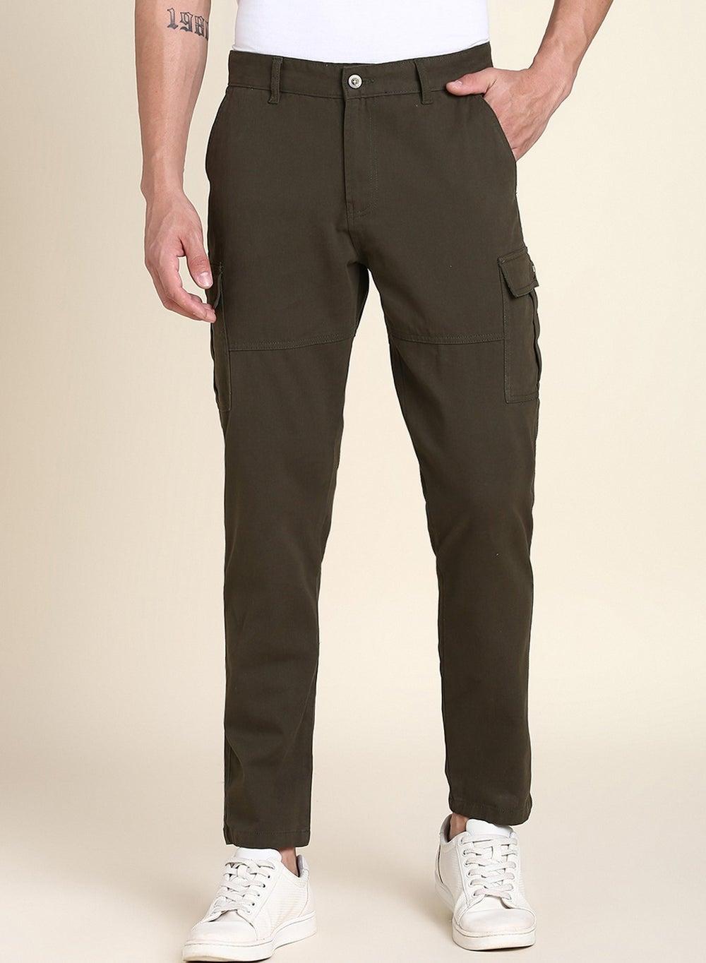 Men’s Dark Olive Slim Fit Cotton Lycra Trousers - Image 1
