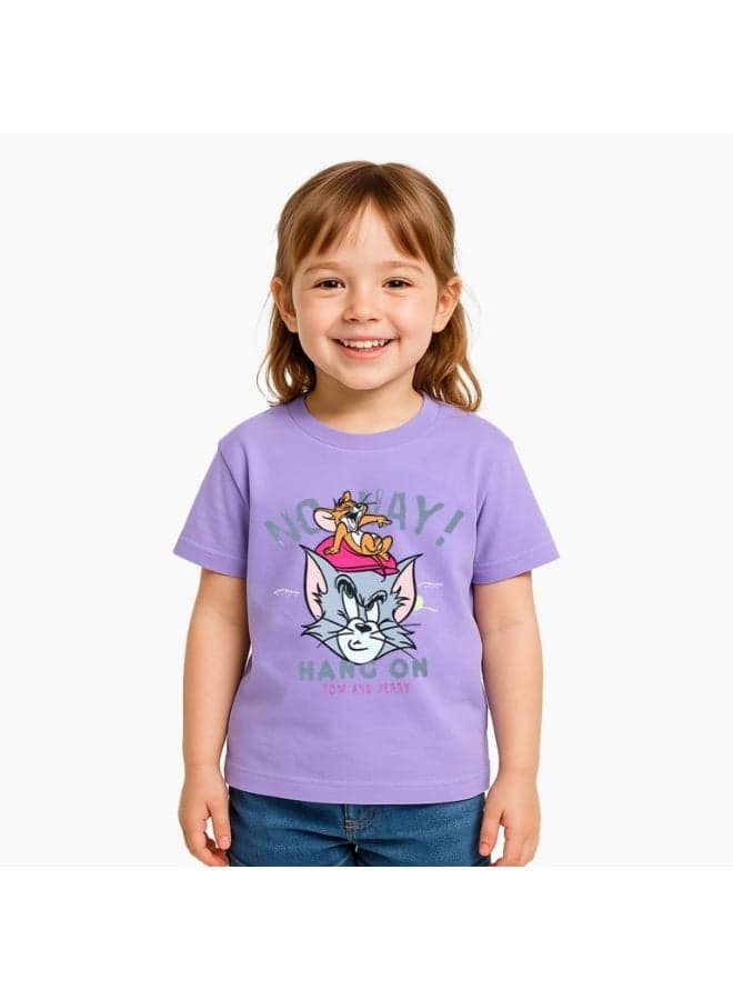 Tom & Jerry Girls Cotton T-Shirt Purple Casual Tee - Image 1