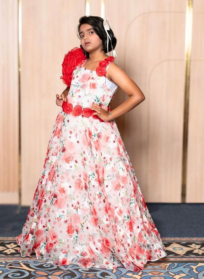 Floral Rosette Chiffon Maxi Dress 5441 - Image 1
