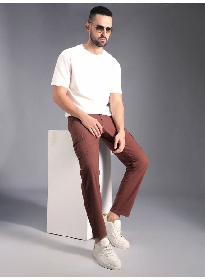 Men’s Rust Khaki Straight Fit Trousers - Image 1