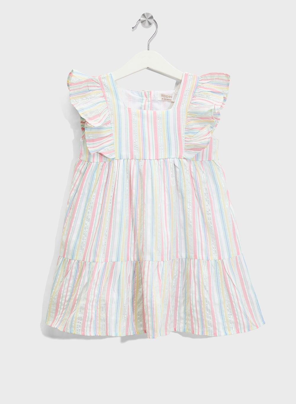 Pastel Striped Ruffle Midi Dress for Girls - Image 1
