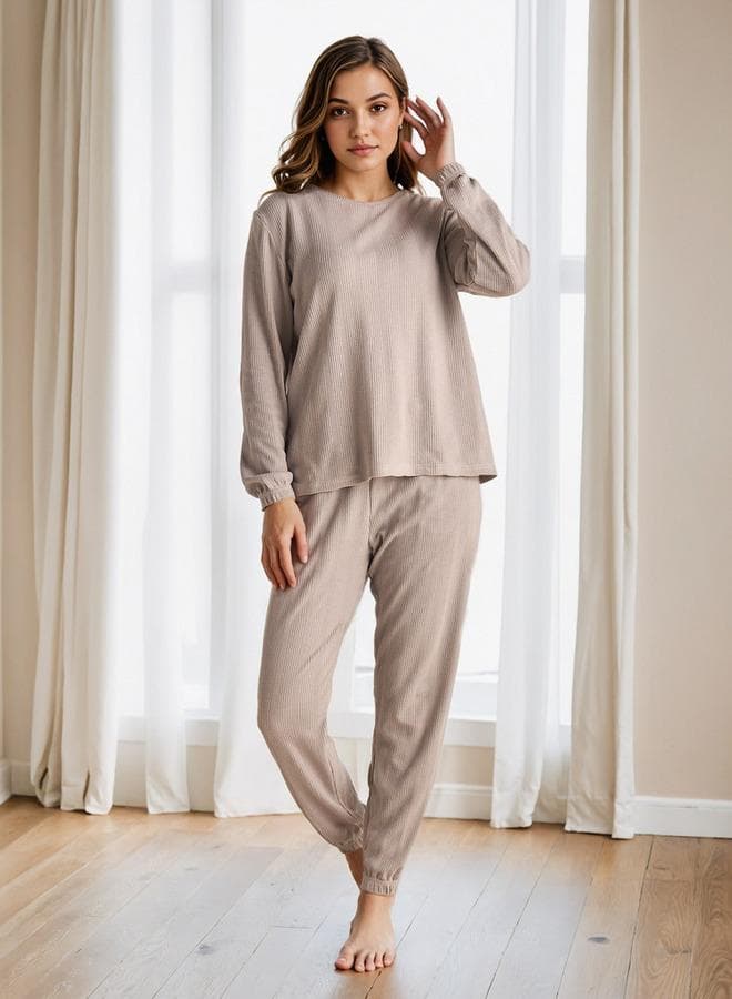 Grey Waffle Texture Pyjama Set for Women - Image 1