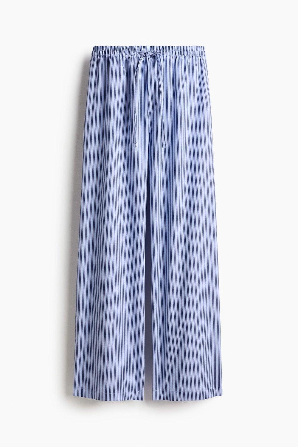 Striped Cotton Drawstring Trousers High-Rise Wide Leg - Image 1